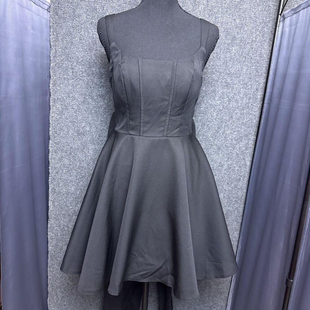 NEW Mini Skater Dress 4 Black Square Neck Corset Bodice Sophisticated Goth Hoco - Picture 1 of 7